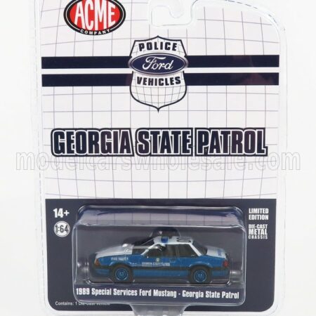 ACME-MODELS 1/64 FORD USA | MUSTANG SPECIAL SERVICE GEORGIA STATE PATROL POLICE 1989 | BLUE MET