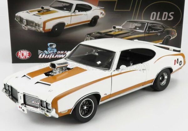 ACME-MODELS 1/18 OLDSMOBILE | 442 HURST COUPE DRUG OUTLAW DRAGSTER 1972 | WHITE YELLOW