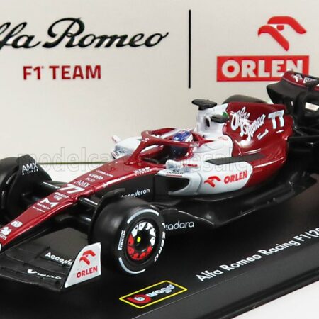 BURAGO 1/43 ALFA ROMEO | F1  C42 TEAM ORLEN RACING N 77 BAHRAIN GP 2022 VALTTERI BOTTAS - WITH HELMET AND PLASTIC SHOWCASE - EXCLUSIVE CARMODEL | WHITE RED MET