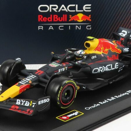 BURAGO 1/43 RED BULL | F1  RB18 TEAM ORACLE RED BULL RACING N 11 SEASON 2022 SERGIO PEREZ - WITH HELMET AND PLASTIC SHOWCASE | MATT BLUE YELLOW RED