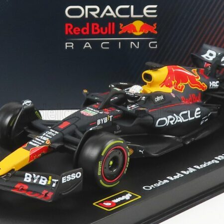 BURAGO 1/43 RED BULL | F1  RB18 TEAM ORACLE RED BULL RACING N 1 WORLD CHAMPION SEASON 2022 MAX VERSTAPPEN - WITH HELMET AND PLASTIC SHOWCASE | MATT BLUE YELLOW RED