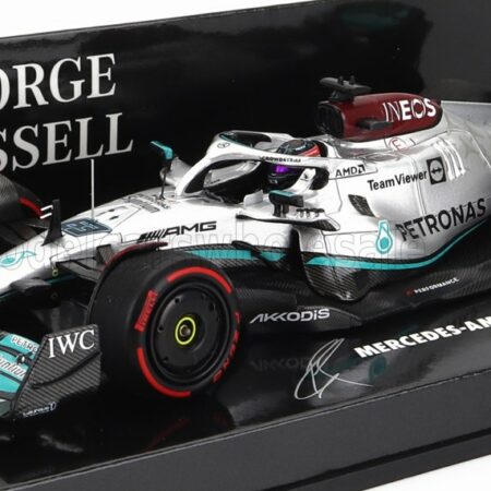 MINICHAMPS 1/43 MERCEDES GP | F1 W13E TEAM MERCEDES-AMG PETRONAS F1 N 63 4th BAHRAIN GP 2022 GEORGE RUSSEL | SILVER GREEN