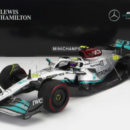 MINICHAMPS 1/18 MERCEDES GP | F1 W13E TEAM MERCEDES-AMG PETRONAS F1 N 44 SPAIN GP 2022 LEWIS HAMILTON | SILVER GREEN