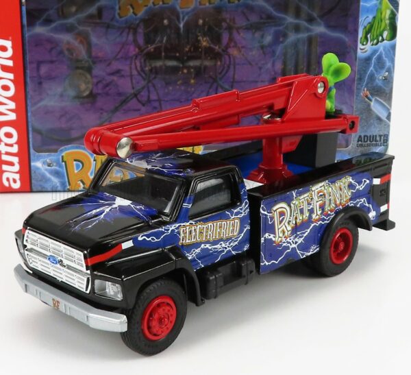 AUTOWORLD 1/34 FORD USA | BUCKET TRUCK CRANE 1990 - RATFINK - SALVADANAIO - MONEYBOX | BLUE BLACK