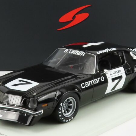 SPARK-MODEL 1/18 CHEVROLET | CAMARO COUPE N 7 WINNER IROC MICHIGAN 1974 B.UNSER - CON VETRINA - WITH SHOWCASE | BLACK