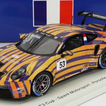 SPARK-MODEL 1/43 PORSCHE | 911 991 GT3 CUP N 53 PORSCHE CARRERA CUP FRANCE SPA 2021 ARTHUR MATHIEU | ORANGE PURPLE