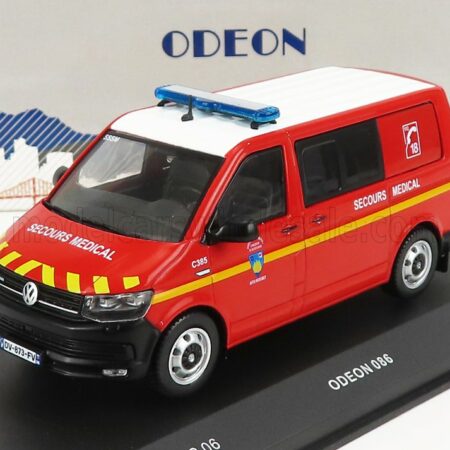 ODEON 1/43 VOLKSWAGEN | T6 MINIBUS SAPEURS POMPIERS SDIS 06 SECOURS MEDICAL 2015 | RED WHITE