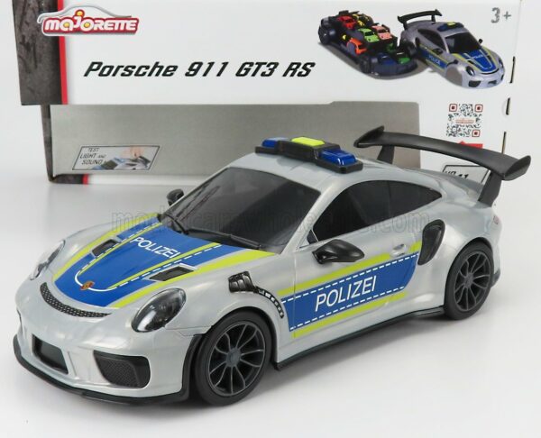 MAJORETTE 1/16 PORSCHE | 911 991 GT3 RS COUPE POLIZEI 2013 + 911 GT3 RS 1/64 SCALE | SILVER BLUE