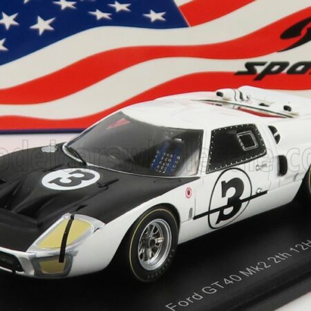 SPARK-MODEL 1/43 FORD USA | GT40 MKIV 7.0L V8 N 3 12h SEBRING 1966 W.HANSGEN - M.DONOHUE | WHITE BLACK