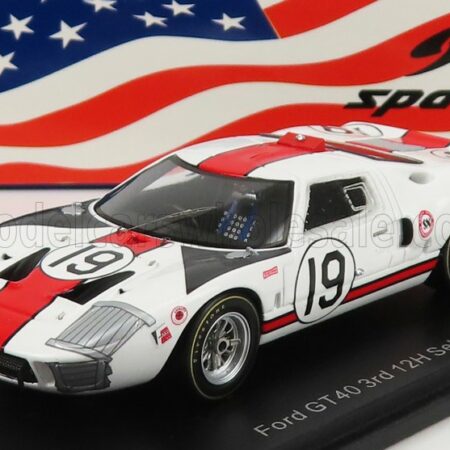 SPARK-MODEL 1/43 FORD USA | GT40 MKIV 7.0L V8 N 19 3rd 12h SEBRING 1966 S.SCOTT - P.REVSON | WHITE RED GREY