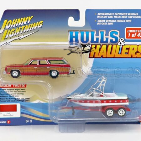 JOHNNY LIGHTNING 1/64 CHEVROLET | CAPRICE WITH TRAILER AND BOAT 1973 | RED WOOD