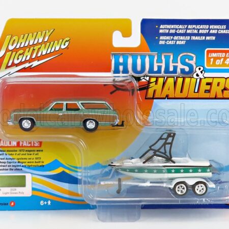 JOHNNY LIGHTNING 1/64 CHEVROLET | CAPRICE WITH TRAILER AND BOAT 1973 | GREEN WOOD