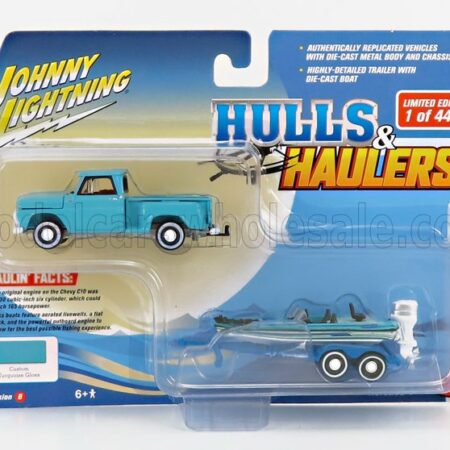 JOHNNY LIGHTNING 1/64 CHEVROLET | STEPSIDE PICK-UP WITH TRAILER AND BOAT 1965 | 2 TONE BLUE