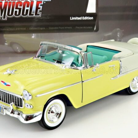 AUTOWORLD 1/18 CHEVROLET | BEL AIR CABRIOLET OPEN 1955 | YELLOW SILVER