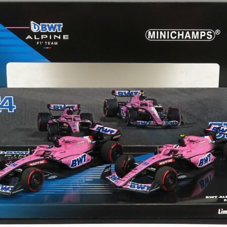 MINICHAMPS 1/43 ALPINE | F1  SET 2X A522 TEAM ALPINE BWT N 14 BAHRAIN GP 2022 FERNANDO ALONSO + N 31 BAHRAIN GP 2022 ESTEBAN OCON | PINK