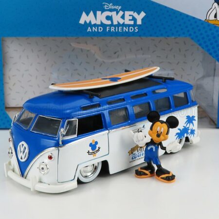 JADA 1/24 VOLKSWAGEN | T1 SAMBA MINIBUS 1962 - WITH TOPOLINO MICKEY MOUSE FIGURE - WALT DISNEY | WHITE BLUE