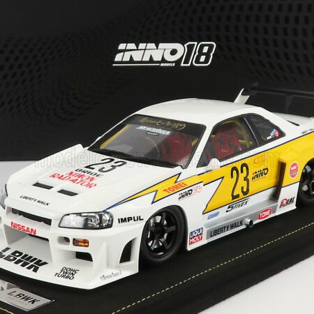 INNO-MODELS 1/18 NISSAN | SKYLINE GT-R (R34) N 23 LBWK SUPER SILHOUETTE HOSHINO RETRO LIVERY 2007 | WHITE YELLOW