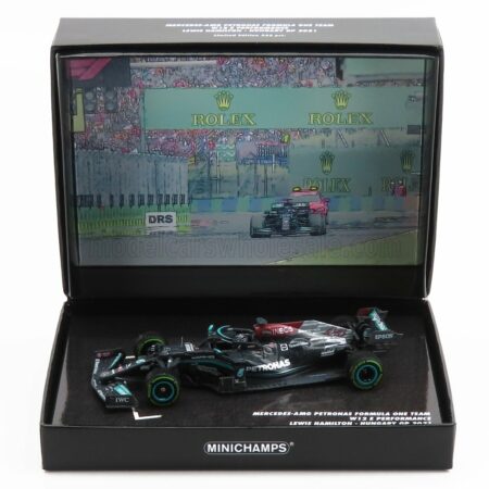 MINICHAMPS 1/43 MERCEDES GP | F1  W12 TEAM AMG PETRONAS N 44 - ALONE ON THE STARTING GRID - 2nd HUNGARY GP (WITH RAIN EFFECT) 2021 LEWIS HAMILTON | BLACK GREEN