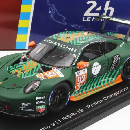 SPARK-MODEL 1/43 PORSCHE | 911 991 RSR-19 4.2L TEAM PROTON COMPETITION N 93 24h LE MANS 2022 MICHAEL FASSBENDER - MATT CAMPBELL - ZACHARIE ROBICHON | GREEN BLACK