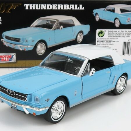 MOTOR-MAX 1/24 FORD USA | MUSTANG CONVERTIBLE SPIDER 1967 - 007 JAMES BOND - THUNDERBALL - OPERAZIONE TUONO | LIGHT BLUE WHITE