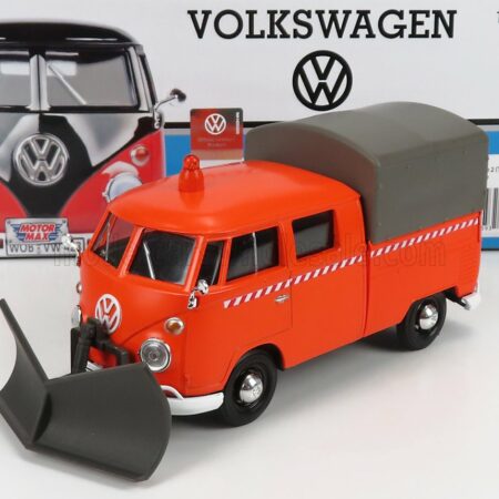 MOTOR-MAX 1/24 VOLKSWAGEN | T1 PICK-UP DOUBLE CABINE SPAZZANEVE - SNOWPLOW 1962 | ORANGE