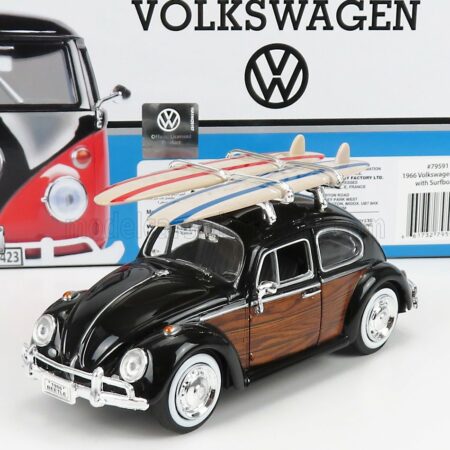 MOTOR-MAX 1/24 VOLKSWAGEN | BEETLE WITH SURFBOARD 1968 | BLACK WOOD