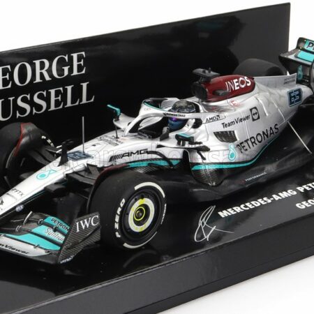 MINICHAMPS 1/43 MERCEDES GP | F1 W13E TEAM MERCEDES-AMG PETRONAS F1 N 63 SILVERSTONE BRITISH GP 2022 GEORGE RUSSEL | SILVER GREEN