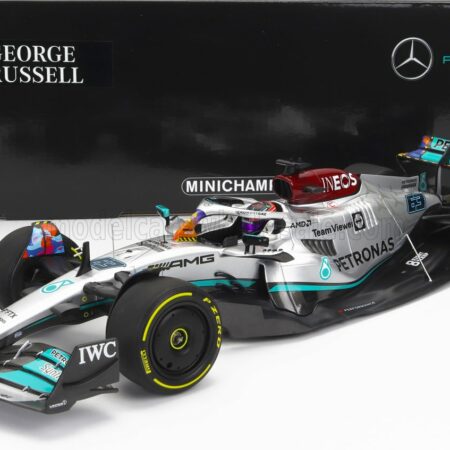 MINICHAMPS 1/18 MERCEDES GP | F1 W13E TEAM MERCEDES-AMG PETRONAS F1 N 63 MIAMI GP 2022 GEORGE RUSSEL | SILVER GREEN