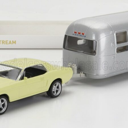 NOREV 1/43 FORD USA | MUSTANG COUPE 1968 WITH AIRSTREAM CARAVAN ROULOTTE | LIGHT YELLOW