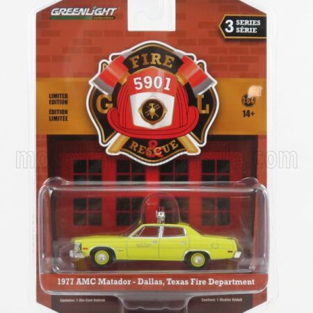 GREENLIGHT 1/64 AMC | MATADOR DALLAS FIRE ENGINE DEPARTMENT 1977 | YELLOW