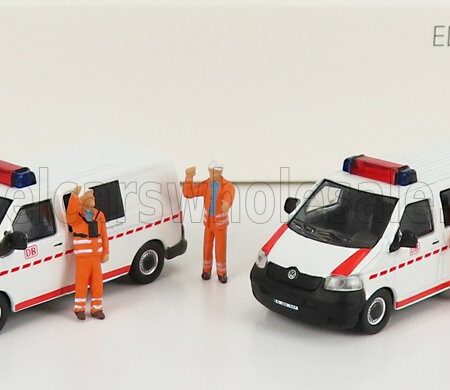 SCHUCO 1/87 VOLKSWAGEN | SET 2X T5 MINIBUS WITH FIGURES 2010 | WHITE ORANGE