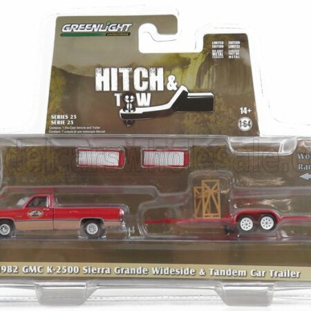 GREENLIGHT 1/64 GMC | K-2500 PICK-UP WITH TRAILER CAR TRANSPORTER 1982 | RED