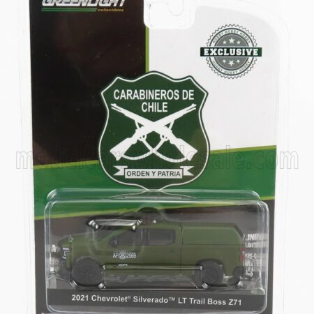 GREENLIGHT 1/64 CHEVROLET | SILVERADO LT PICK-UP TRAIL BOSS Z71 CARABINEROS DE CHILE POLICE 2021 | MILITARY GREEN