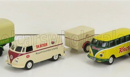 SCHUCO 1/87 VOLKSWAGEN | SET 4X PUBLICITAIRE T1 MINIBUS KNORR - T1 VAN MAGGI - T1 VAN WITH TRAILER DR.OETKER - HANOMAG TRUCK KUHNE | VARIOUS