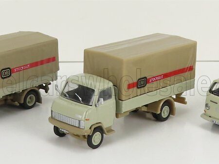 SCHUCO 1/87 VOLKSWAGEN | SET 3X STUCKGUT T2 VAN - HANOMAG F55 TRUCK - MERCEDES BENZ LP608 TRUCK | GREY BEIGE