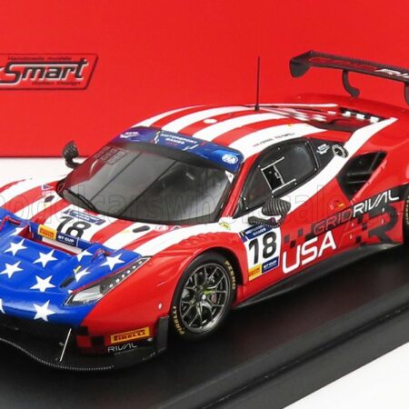 LOOKSMART 1/43 FERRARI | 488 GT3 USA TEAM N 18 8h FIA MOTORSPORT GAMES GT CUP VALLELUNGA 2019 ROBERT FERRIOL - SPENCER PUMPELLY | RED USA FLAG