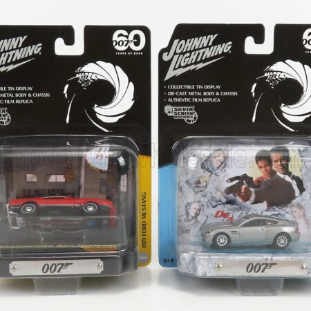 JOHNNY LIGHTNING 1/64 ASTON MARTIN | SET 2X V12 VANQUISH - JAMES BOND 007 - DIE ANOTHER DAY - LA MORTE PUO' ATTENDERE + FORD USA MUSTANG MACH 1 COUPE 1971 - 007 JAMES BOND - DIAMONDS ARE FOREVER - UNA CASCATA DI DIAMANTI | GREY RED