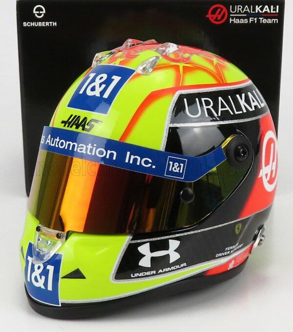 MINI HELMET 1/2 SCHUBERTH HELMET | F1 CASCO HELMET VF-21 TEAM URALKALI N 47 BRITISH SILVERSTONE GP 2021 MICK SCHUMACHER | GREEN RED BLACK YELLOW