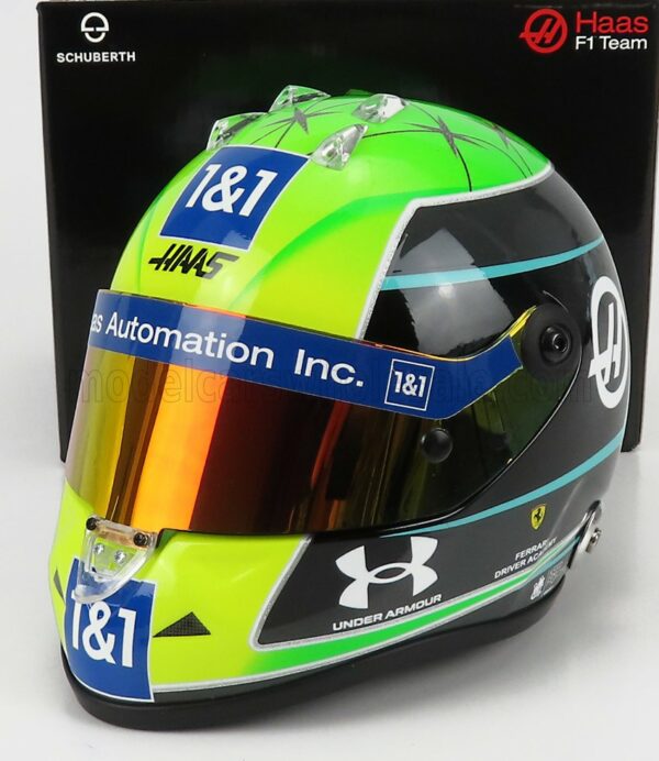 MINI HELMET 1/2 SCHUBERTH HELMET | F1 CASCO HELMET VF-22 TEAM HAAS N 47 SEASON 2022 MICK SCHUMACHER | GREEN BLACK YELLOW