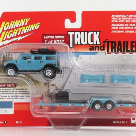 JOHNNY LIGHTNING 1/64 HUMMER | H2 WITH TRAILER 2004 | OCEAN BLUE