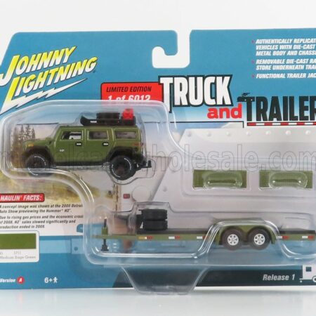 JOHNNY LIGHTNING 1/64 HUMMER | H2 WITH TRAILER 2004 | MILITARY GREEN