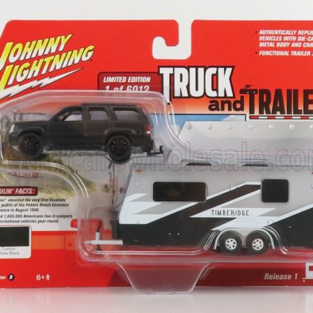 JOHNNY LIGHTNING 1/64 CADILLAC | ESCALADE WITH TRAILER ROULOTTE 2005 | BLACK WHITE