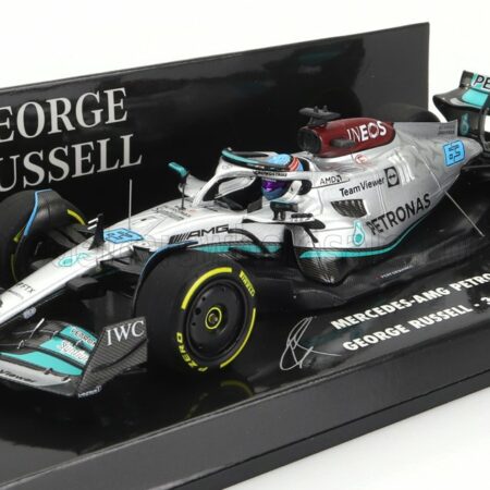 MINICHAMPS 1/43 MERCEDES GP | F1 W13E TEAM MERCEDES-AMG PETRONAS F1 N 63 3rd HUNGARIAN GP 2022 GEORGE RUSSEL | SILVER GREEN