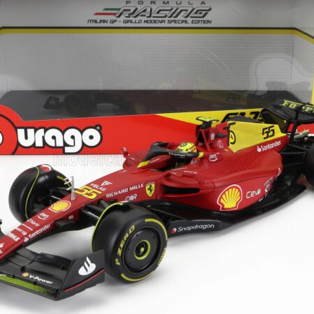 BURAGO 1/18 FERRARI | F1-75 SCUDERIA FERRARI N 55 4th MONZA GP ITALY 2022 CARLOS SAINZ - YELLOW WHEELS - FULL EXCLUSIVE CARMODEL | RED YELLOW