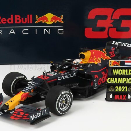 MINICHAMPS 1/18 RED BULL | F1  RB16B HONDA RA620H TEAM ASTON MARTIN N 33 WINNER ABU DHABI GP WITH PIT BOARD WORLD CHAMPION 2021 MAX VERSTAPPEN | MATT BLUE YELLOW RED