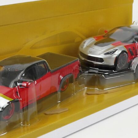 MAISTO 1/24 CHEVROLET | COLORADO ZR2 PICK-UP 2017 + CORVETTE Z06 COUPE 2015 WITH TRAILER | RED BLACK SILVER