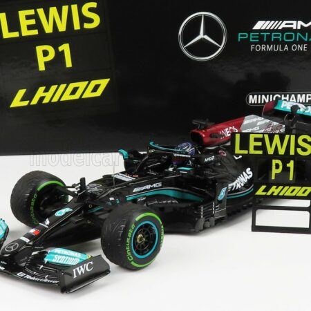 MINICHAMPS 1/18 MERCEDES GP | F1  W12 MERCEDES M12 EQ POWER+ TEAM AMG PETRONAS MOTORSPORT FORMULA ONE N 44 WINNER SOTCHI RUSSIAN GP 2021 LEWIS HAMILTON - 100th VICTORY F1 - WITH PIT BOARD | BLACK GREEN