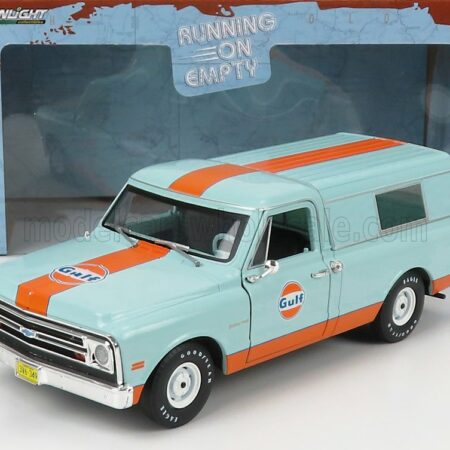 GREENLIGHT 1/24 CHEVROLET | C-10 PICK-UP CLOSED CAMPER GULF 1968 | LIGHT BLUE ORANGE