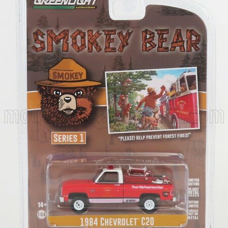 GREENLIGHT 1/64 CHEVROLET | C-20 PICK-UP FIRE ENGINE 1984 - SMOKEY BEAR | RED WHITE