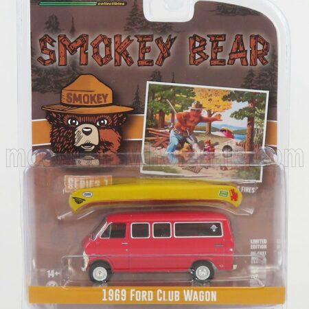 GREENLIGHT 1/64 FORD USA | CLUB WAGON MINIBUS 1969 - SMOKEY BEAR | RED